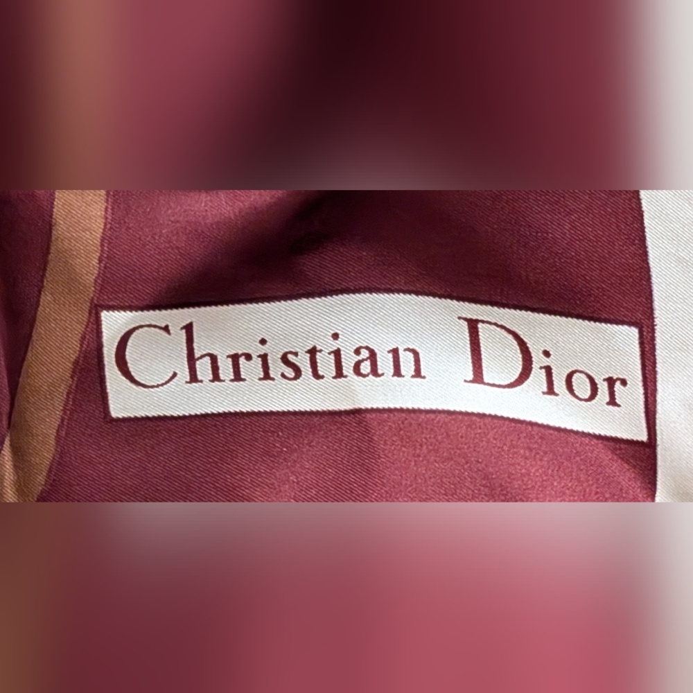Vintage 60s Christian Dior Mod Groovy Marron & Orange Swirl Square Silk Scarf - Picture 2 of 2
